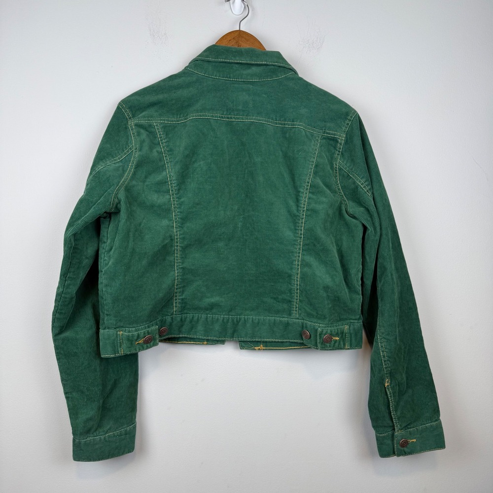 Old Navy Womens VTG Corduroy Trucker Jacket XL Green Stretch Cropped Gorpcore - Picture 11 of 11